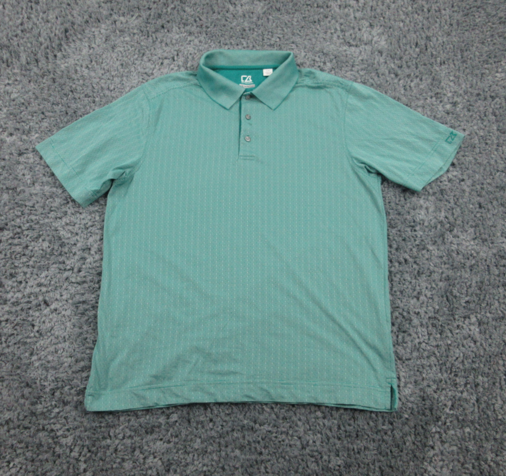 Cutter & Buck Shirt Mens Large Green Geometric Dry Tec Luxe Golf Polo